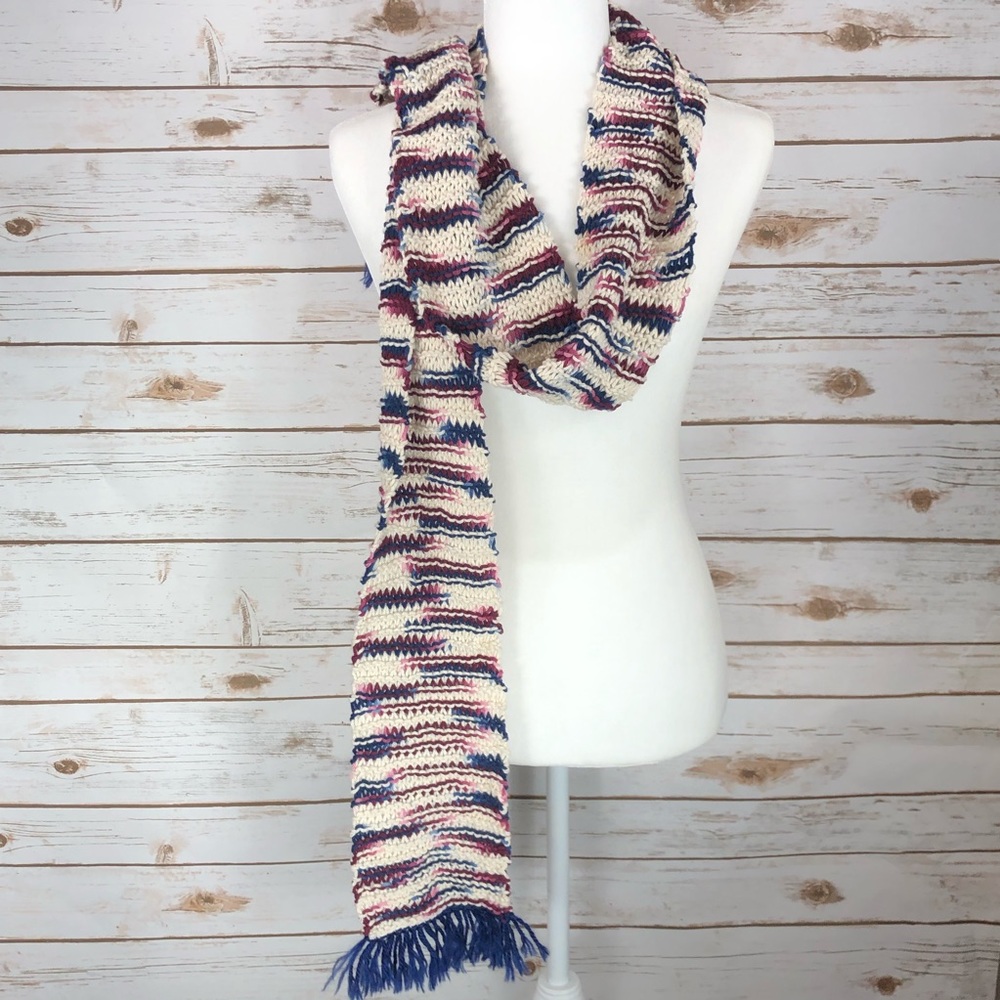 Handmade Striped Navy Blue and Ivory Scarf - Picture 2 of 2